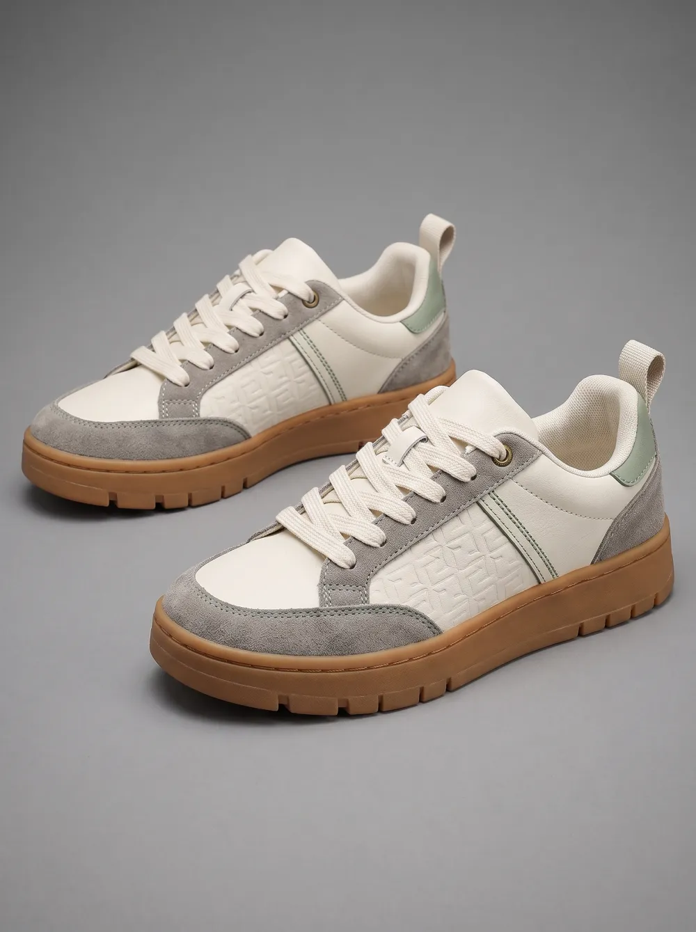 Men's Geometric Embossed Suede Patchwork Printed Sneakers