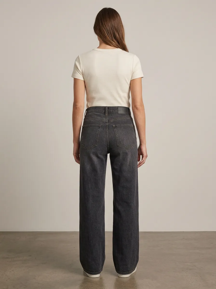 Street-Casual High-Rise Wide-Leg Washed Denim Jeans