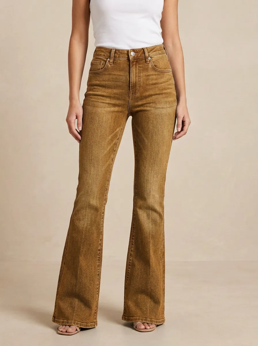 Women's High-Waisted Flare Denim High-Rise Waist Classic Button Jeans