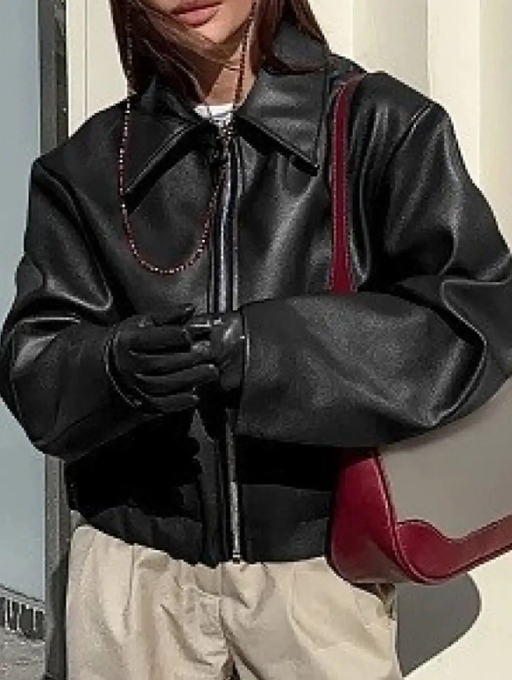Loose Fitting Motorcycle Leather Jacket