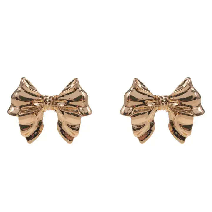 Metal Bow Ribbon Knob Stud Post Earrings