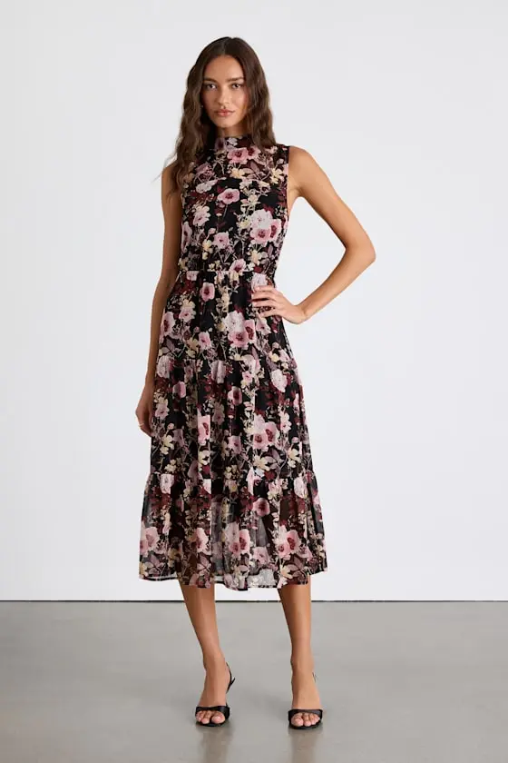 In My Dreams Mauve Floral Print Midi Dress