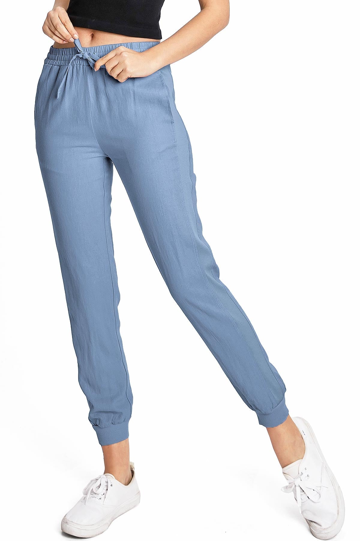 Beige Linen Drawstring Joggers