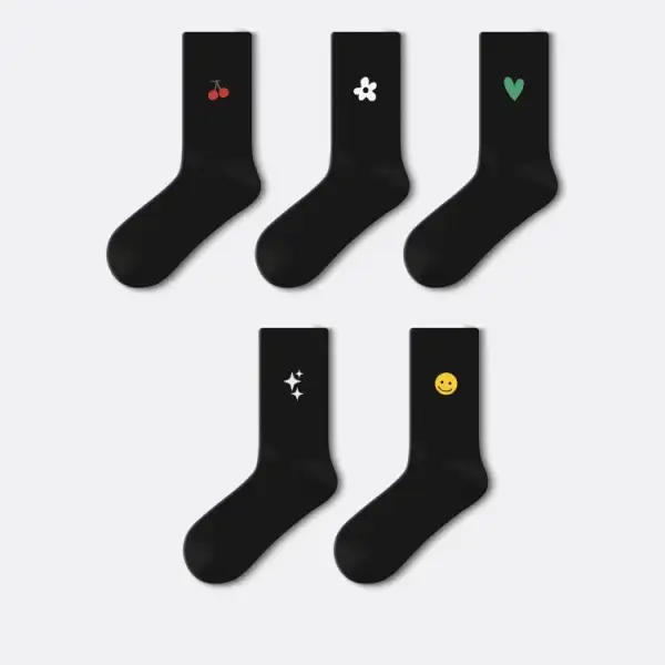 Playful Embroidered Motif Crew Socks