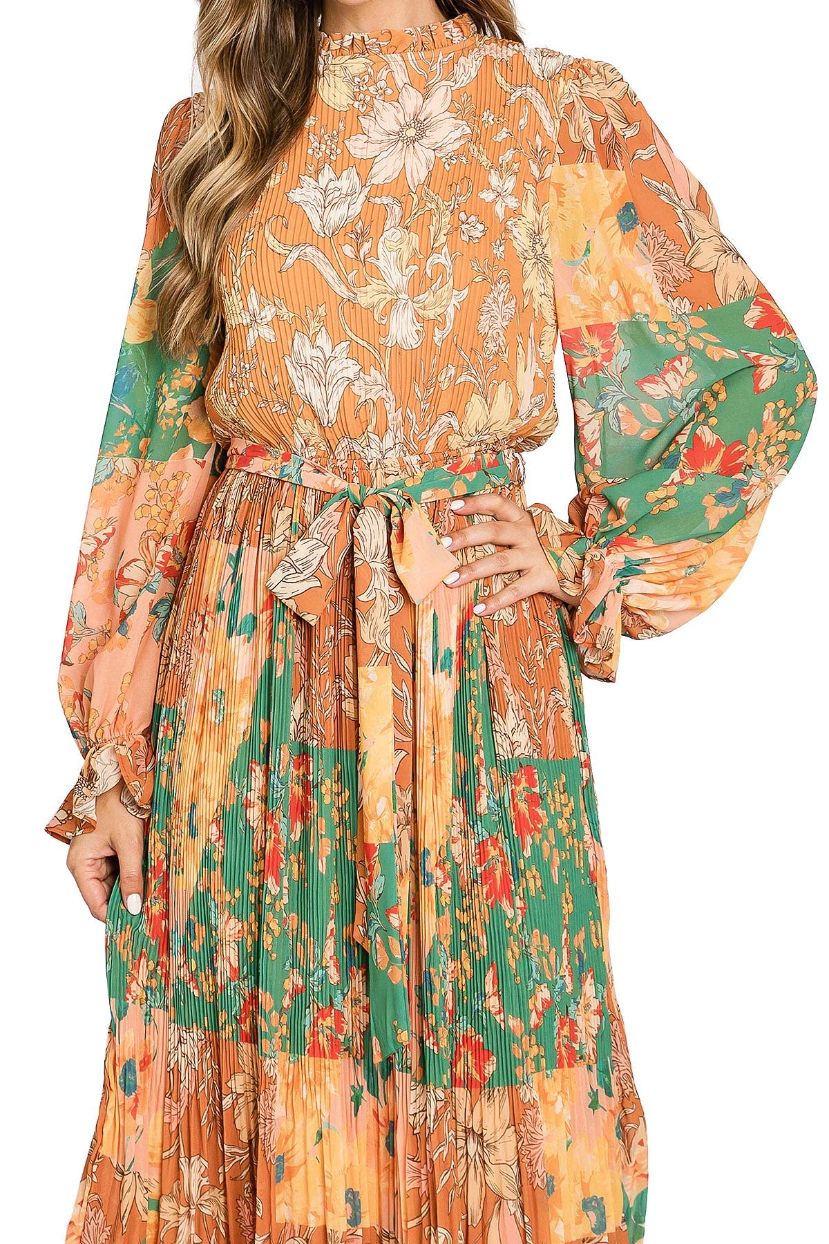 Multicolor Boho - Print Belted Midi Dress