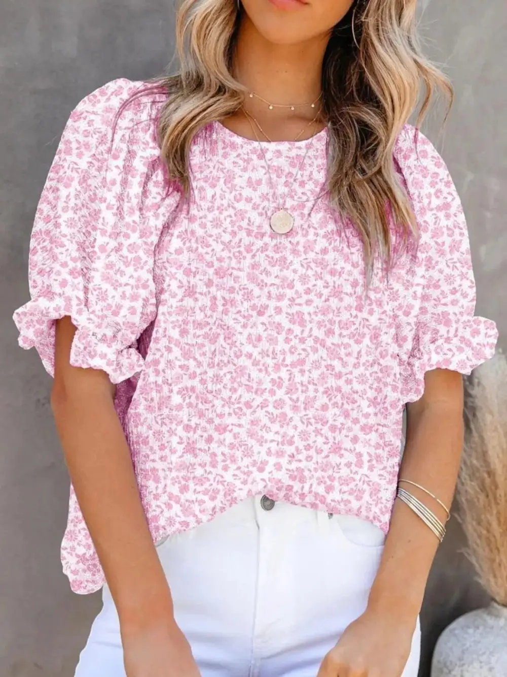 Floral Print Ruffle Sleeve Blouse Plus