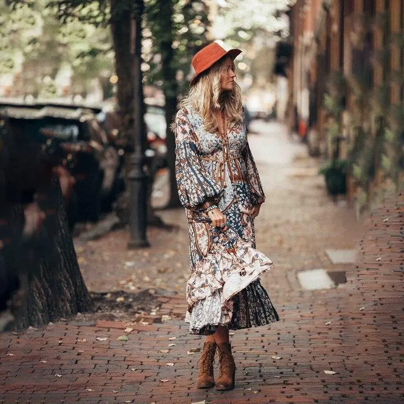 Autumnish Long Sleeve Irregular Retro Dress