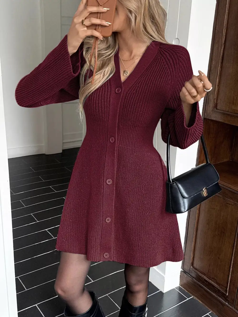 Knit Button Front Sweater Dress
