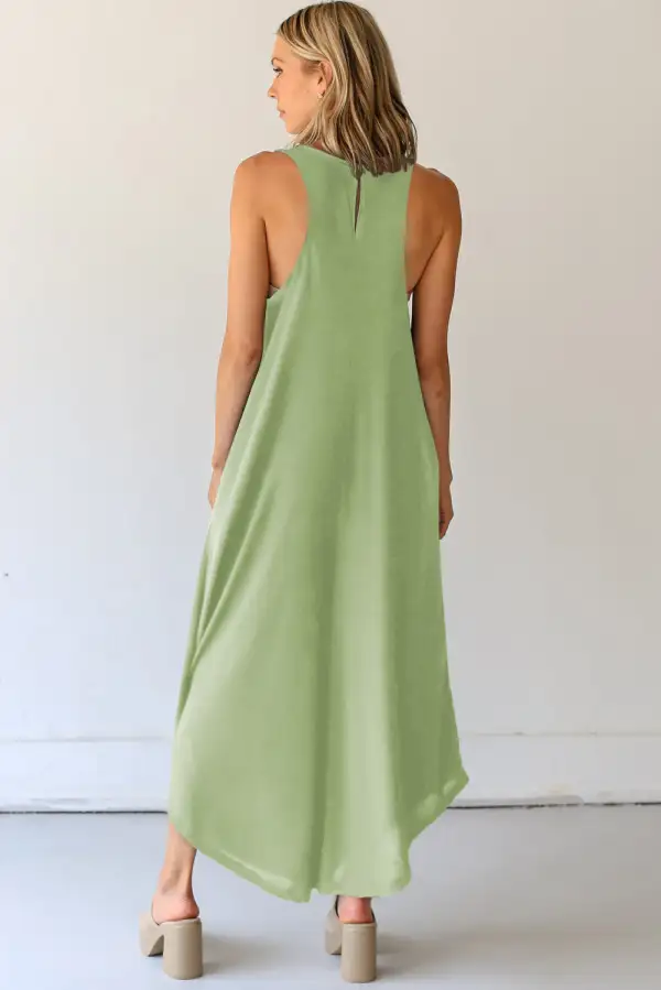 Grass Sleeveless V Neck Pocketed Wide Jumpsuit