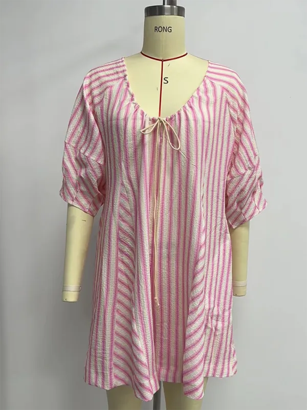 Short Sleeved Striped Jumpsuit Slim Loose Shorts