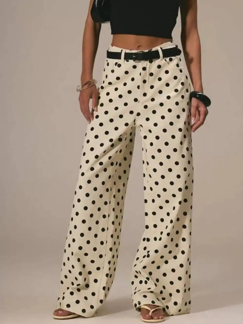 Ruffled Wide Leg Denim Jeans