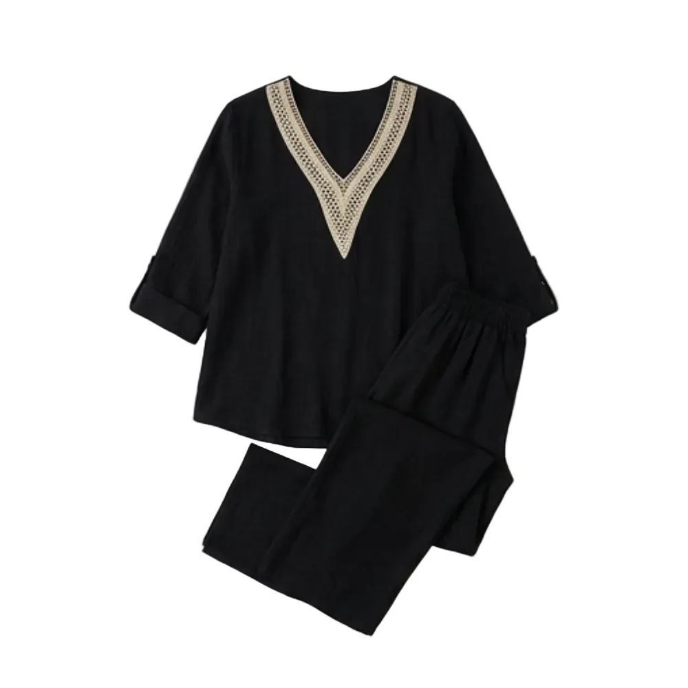 Crochet V Neck Linen Set
