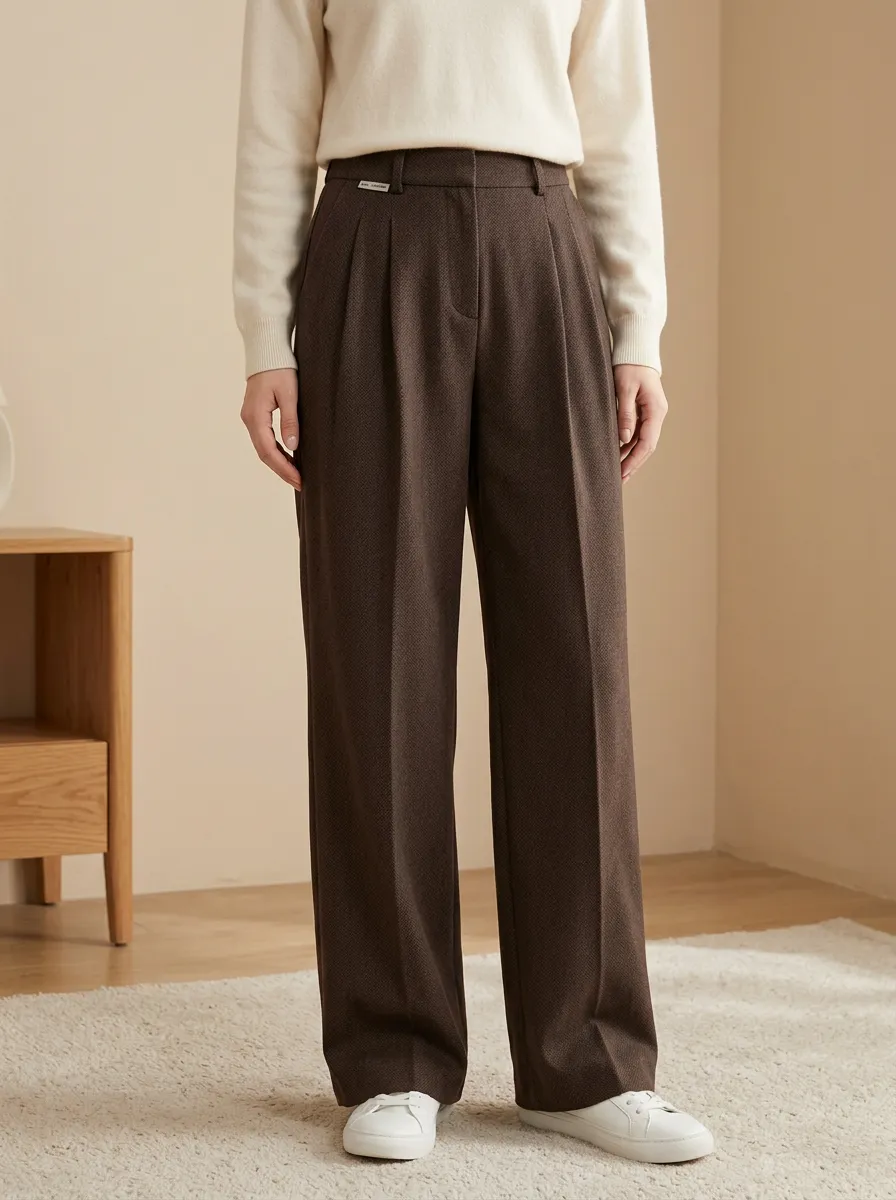 Cozy Wide-Leg Pleated Women's Wide-Leg Pants