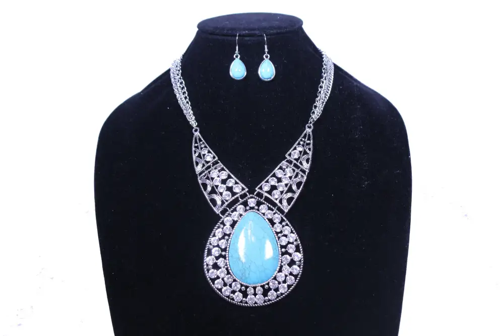 Matching Pendant Earrings Set With Genuine Gemstones And