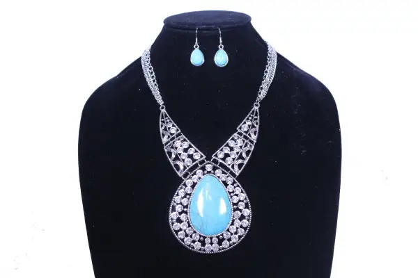 Matching Pendant Earrings Set With Genuine Gemstones And