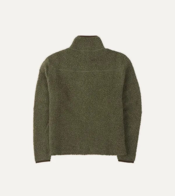 Casual Style Green Boucle Wool Zip Fleece Jacket