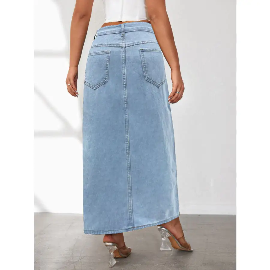 High Rise Slit Denim Skirt