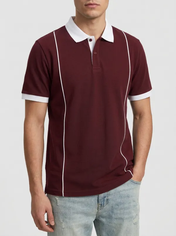 Men's Navy White Contrast Piping Pattern Polo Shirt
