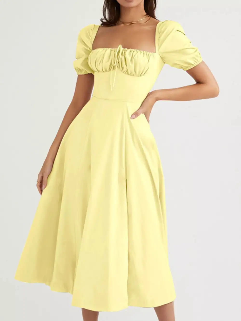 Slit Short Sleeve Midi Dress
