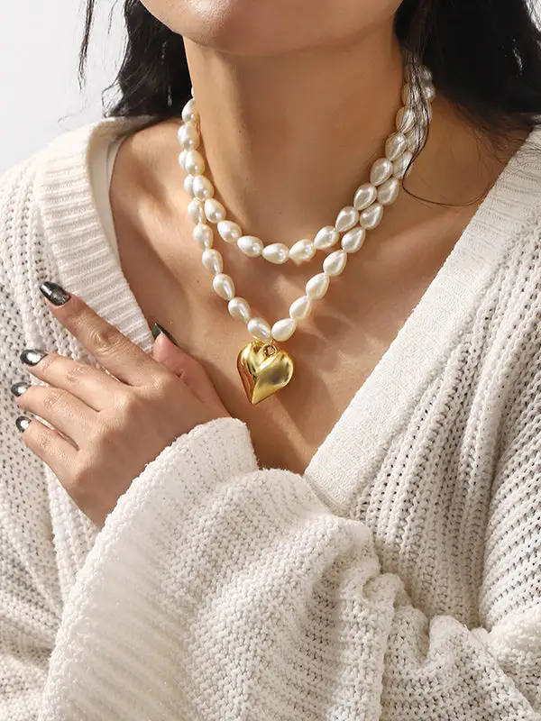 Double Layer Layered Heart Motif Necklace