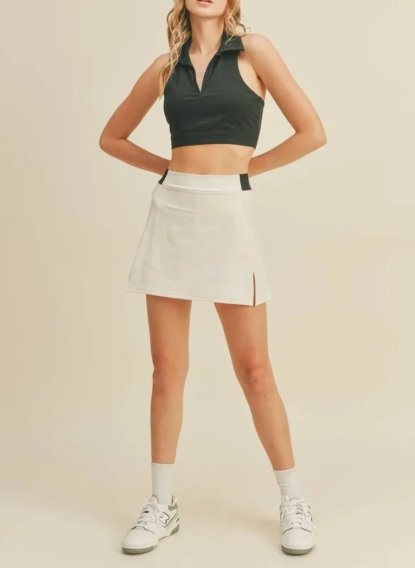 Black Collared Cropped Tank Top