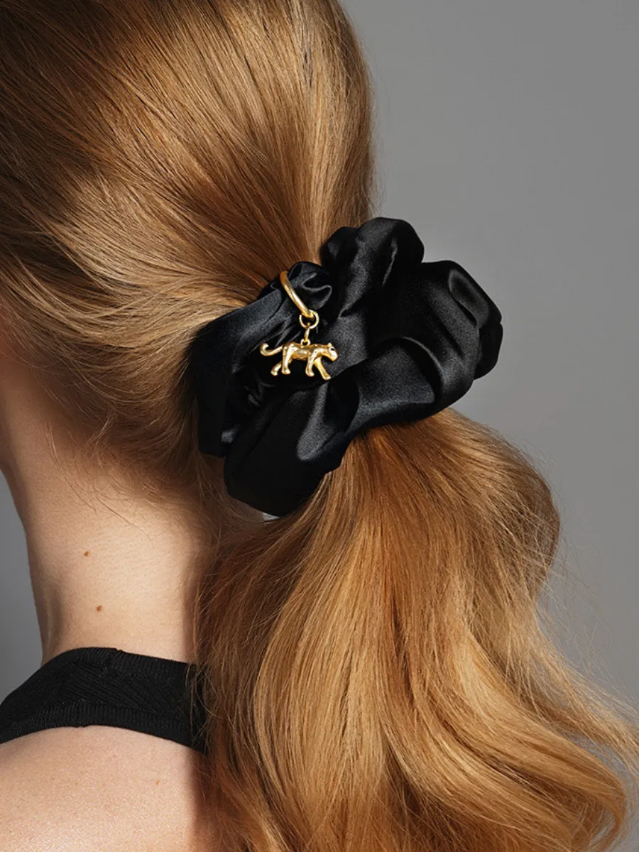 Satin Panther Charm Scrunchie