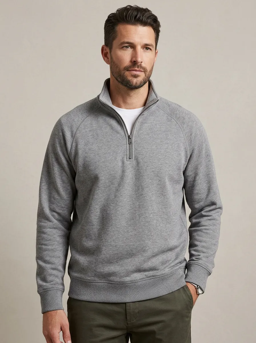 Men's Modern Minimalist Textured Raglan Stand-Collar Quarter-Zip Sweatshirt