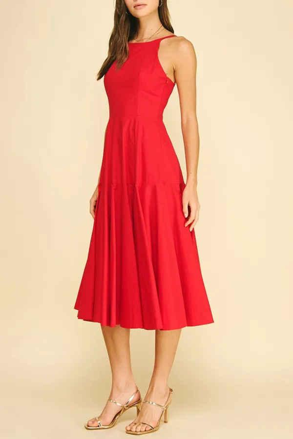Halter Neck Flared Midi Dress