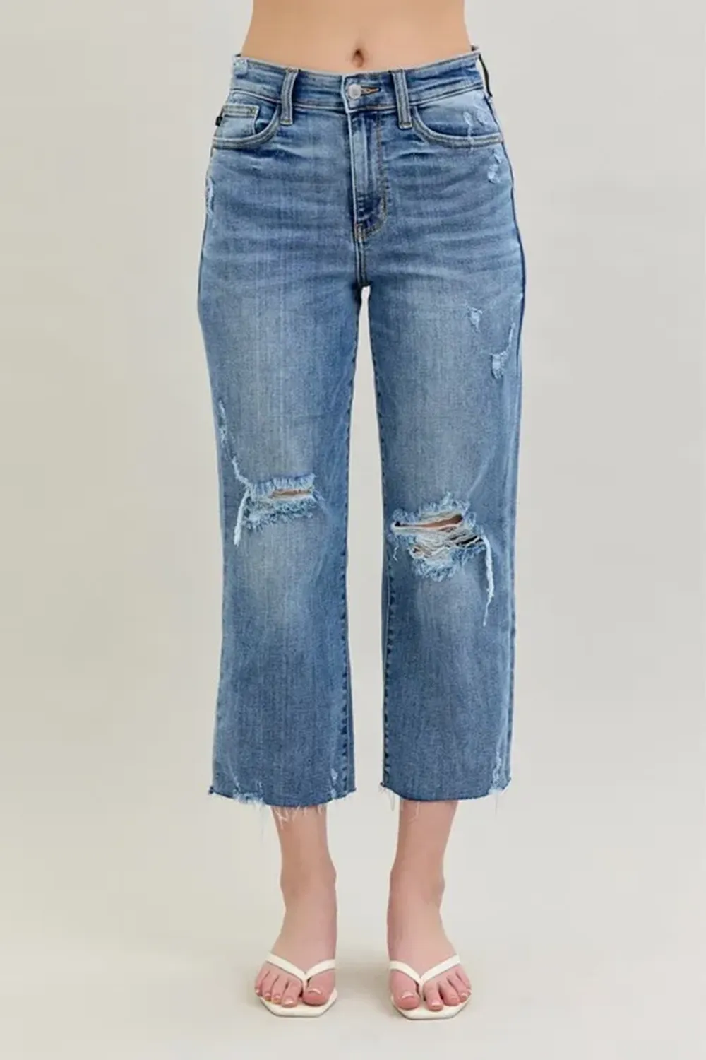 Ripped Deckle Edge Slim-Fit Raw Hem BlueTrousers