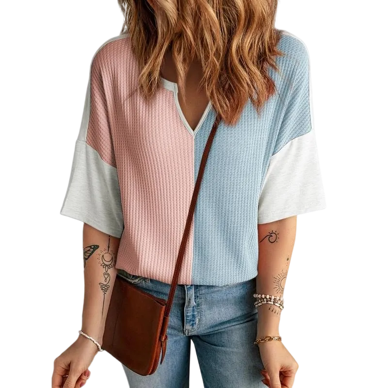 Women‘s Summer Tops Fashion 2025 Half Sleeve Waffle Knit Shirts
