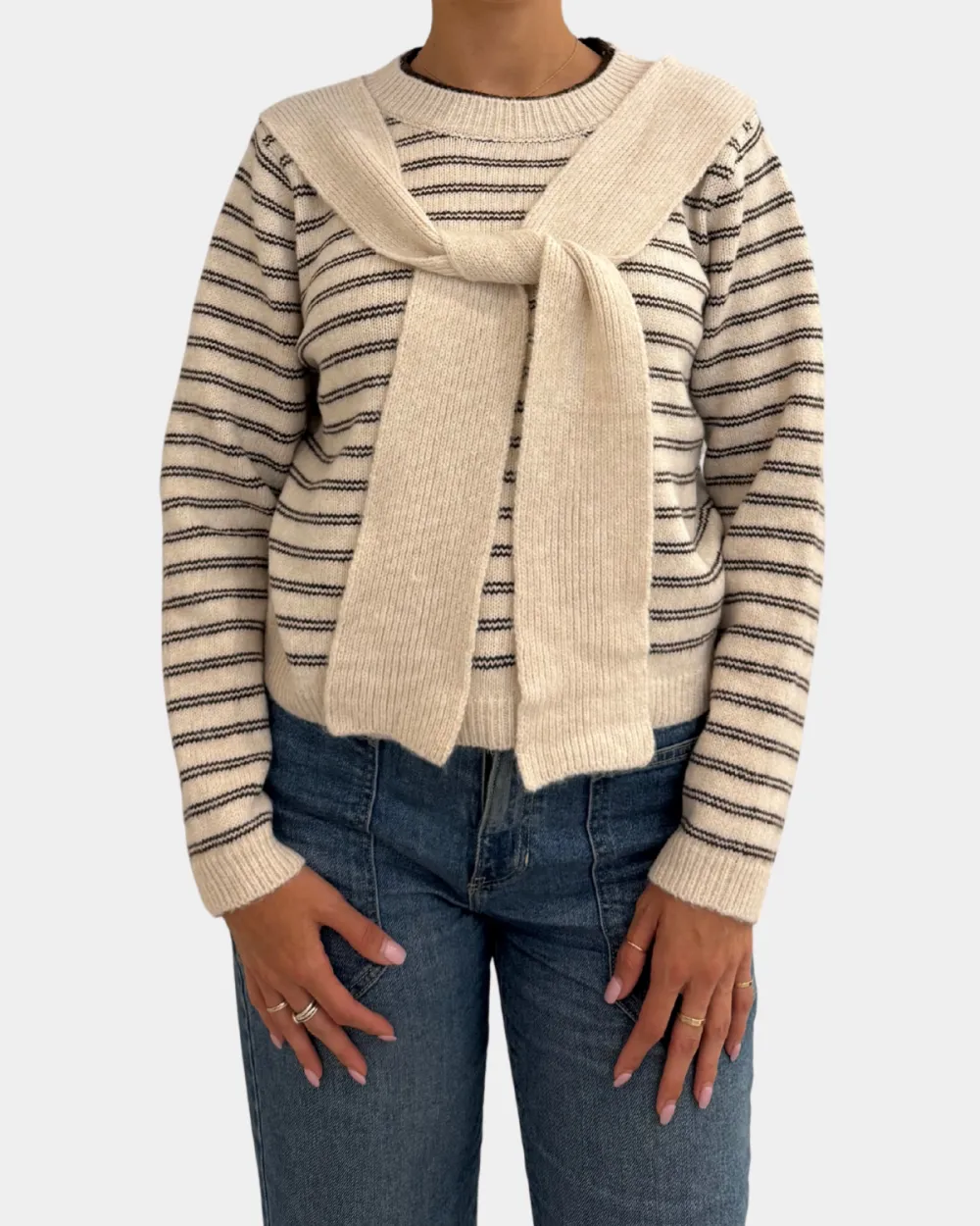 Draped Shoulder Stripe Top