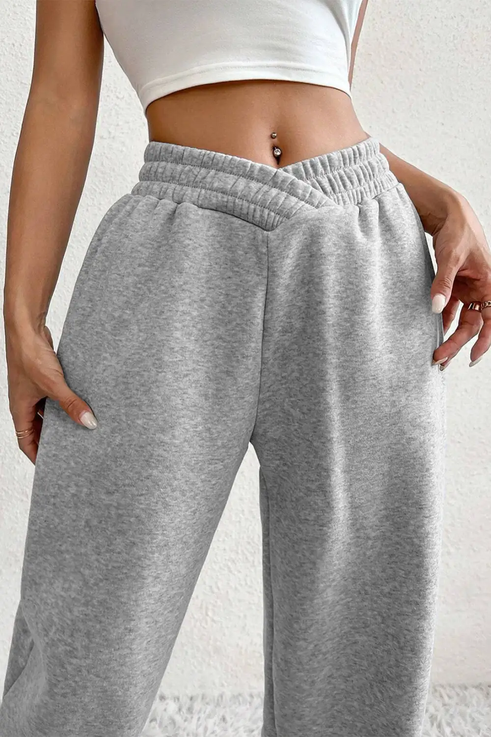 Drawstring Elastic-Waist Crisscross-Waist Pocketed Sweatpants
