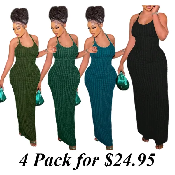 Women's Solid Backless Frill Trim Cami Dress