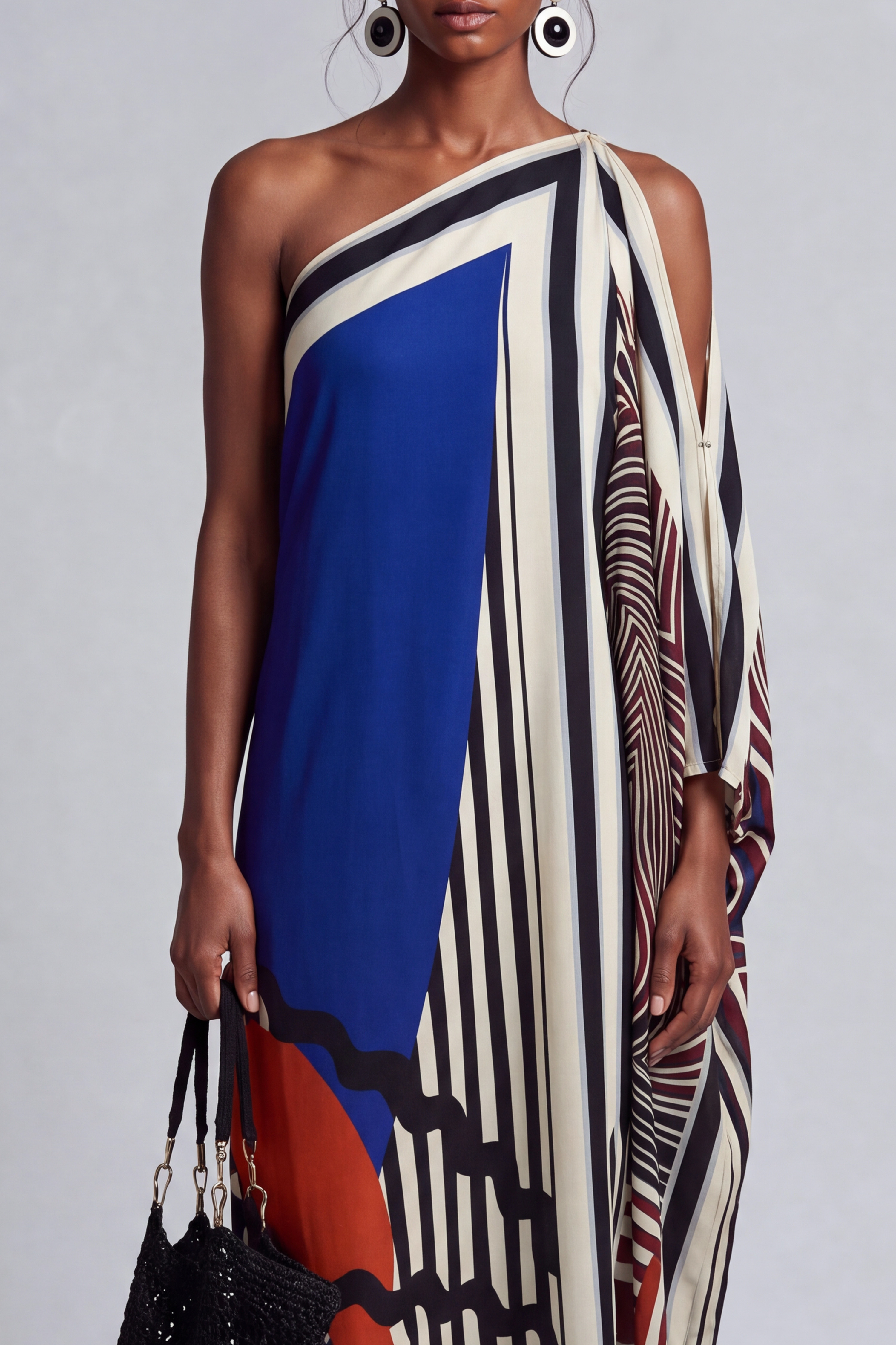 One Shoulder Printed Midi Dress