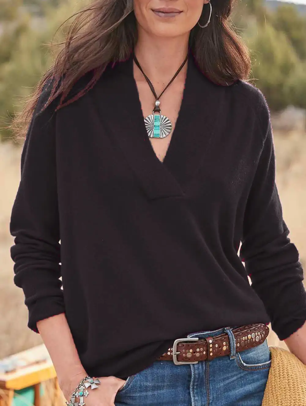 V Neck Loose Long Sleeve Sweater