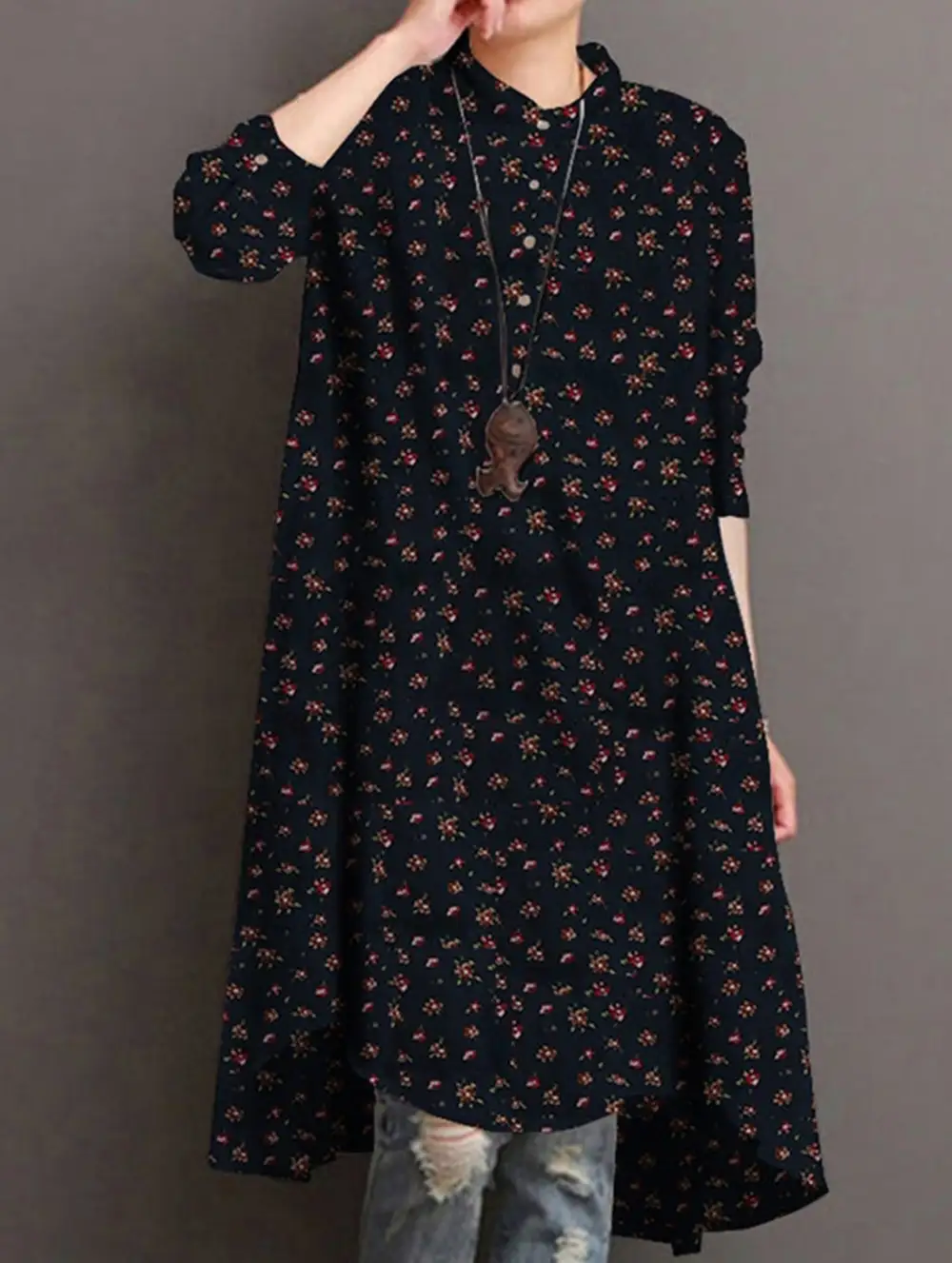 Vintage Long-Sleeved Floral Print Shirt