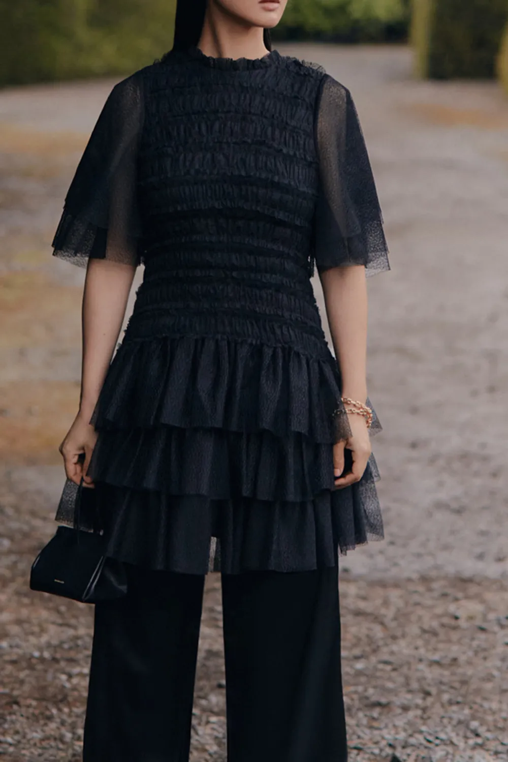 Mesh Ruffled Short Sleeve Mini Dress