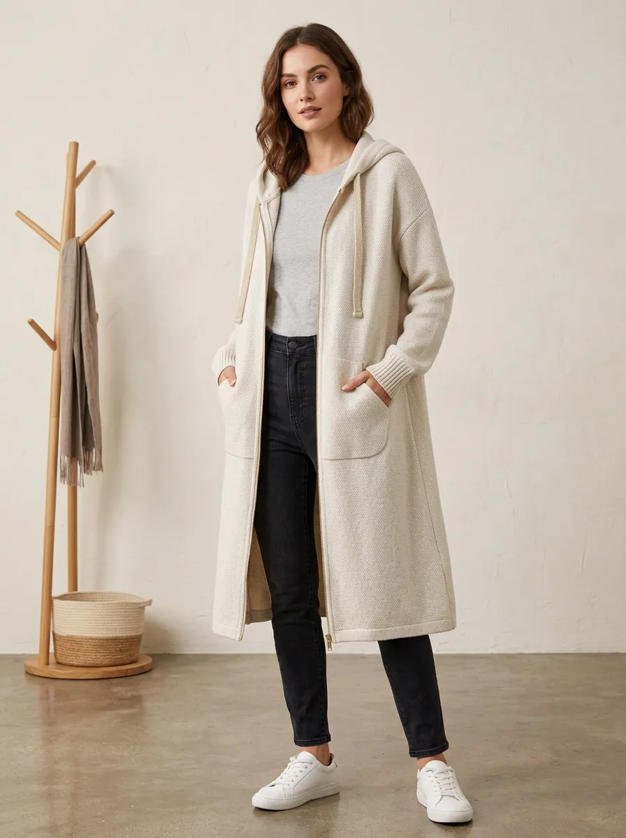 Daily Knit Long Hooded Coat