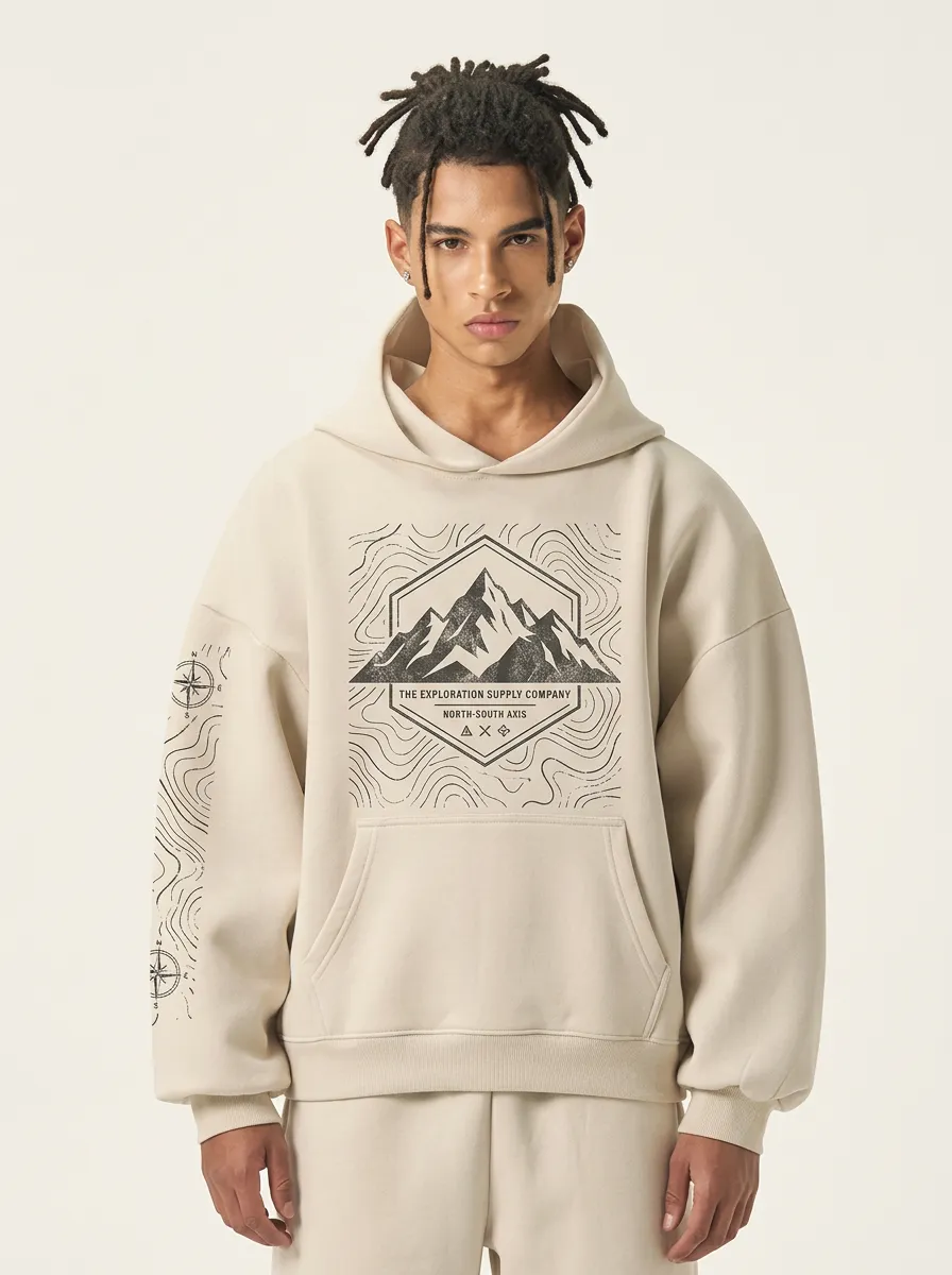 Men's Mountain Exploration Topographic Graphic Hoodie