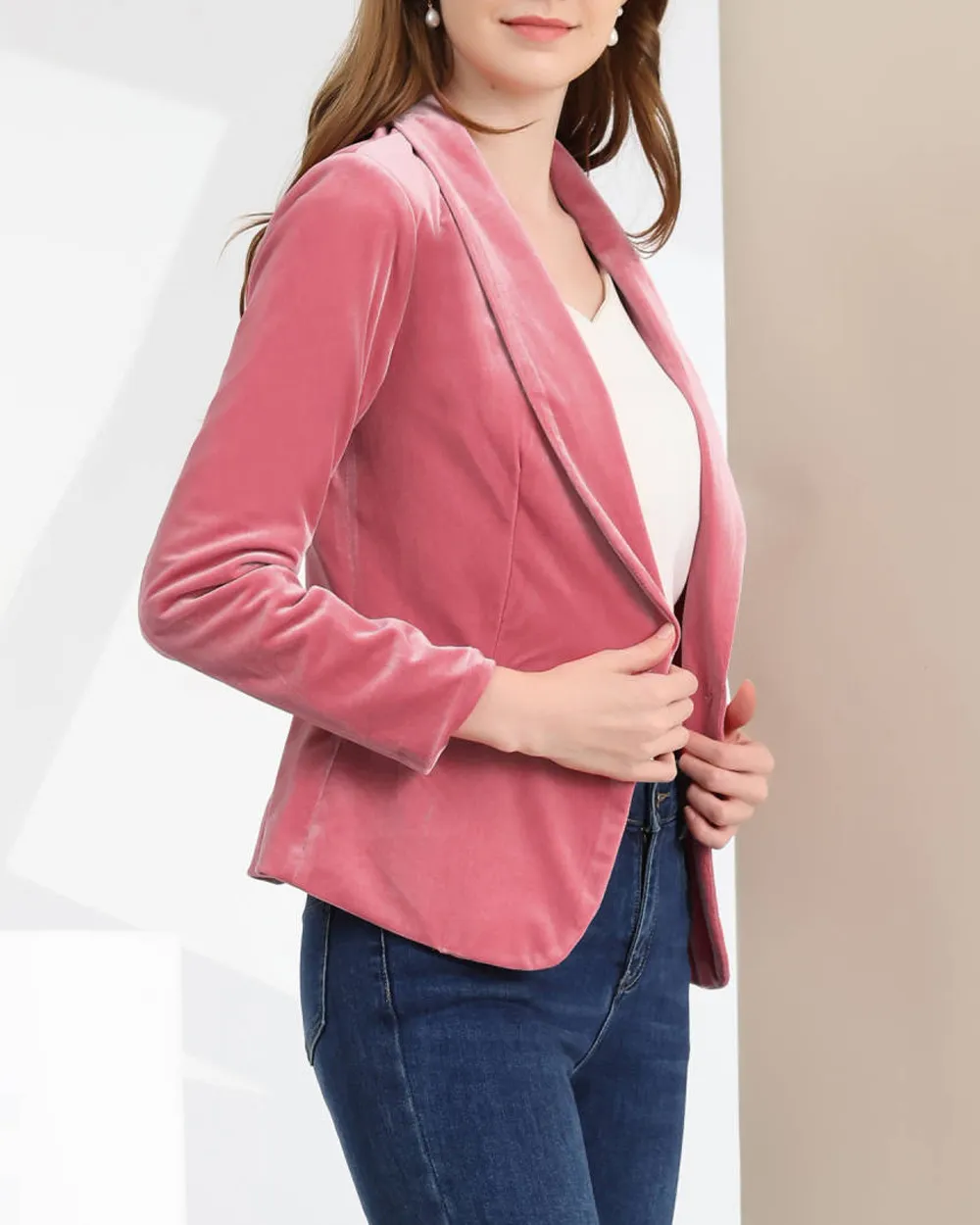 Casual Shawl Collar One Button Velvet Blazer