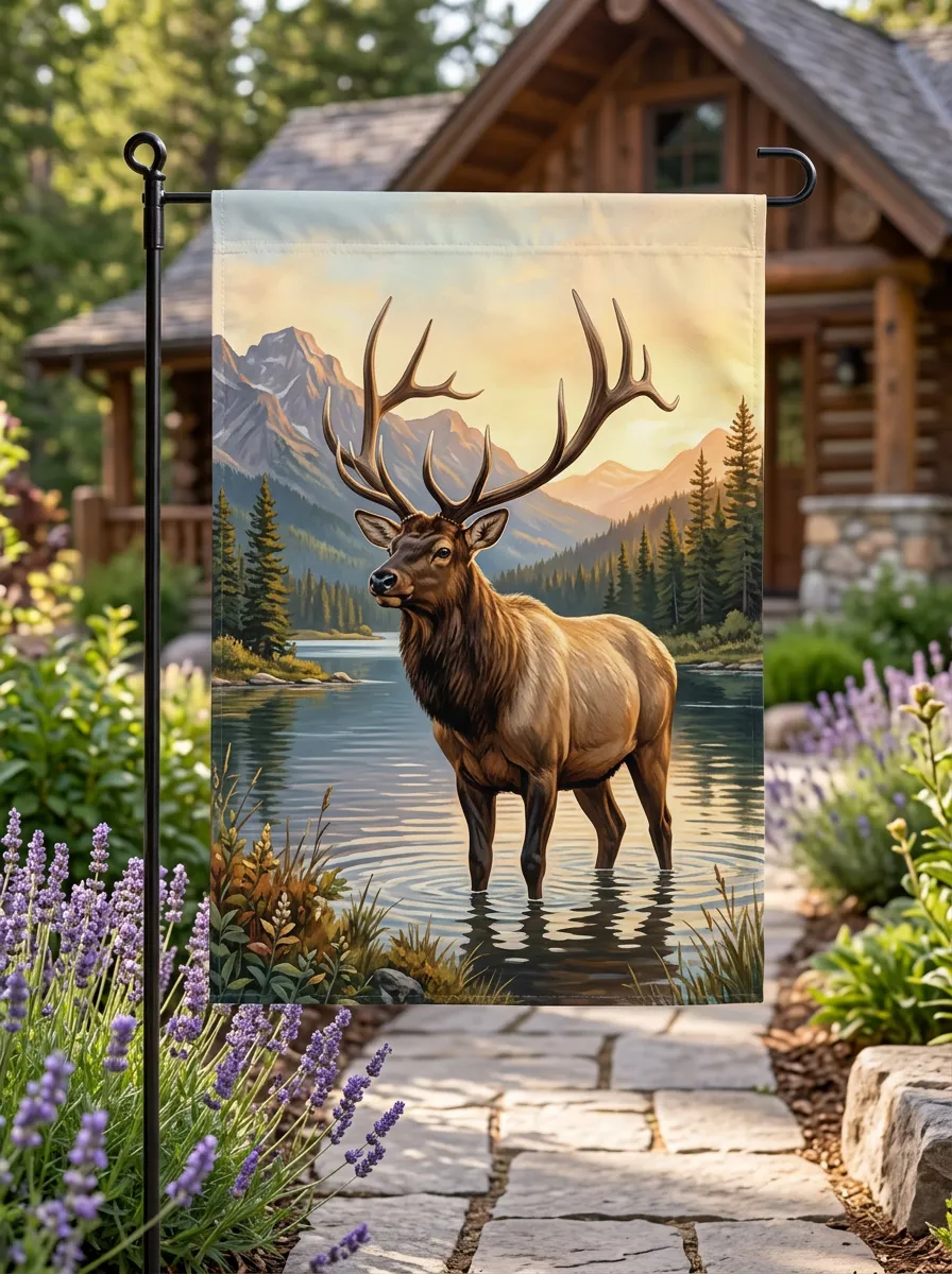 Elk Mountain Lake Wildlife Outdoor Garden Flag