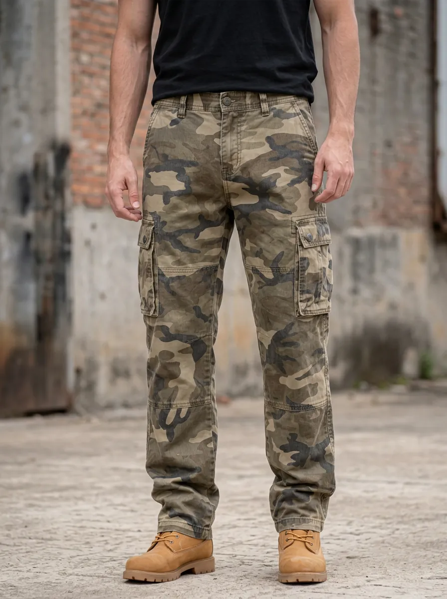 Men's Cargo Pants with Camouflage Zip Fly