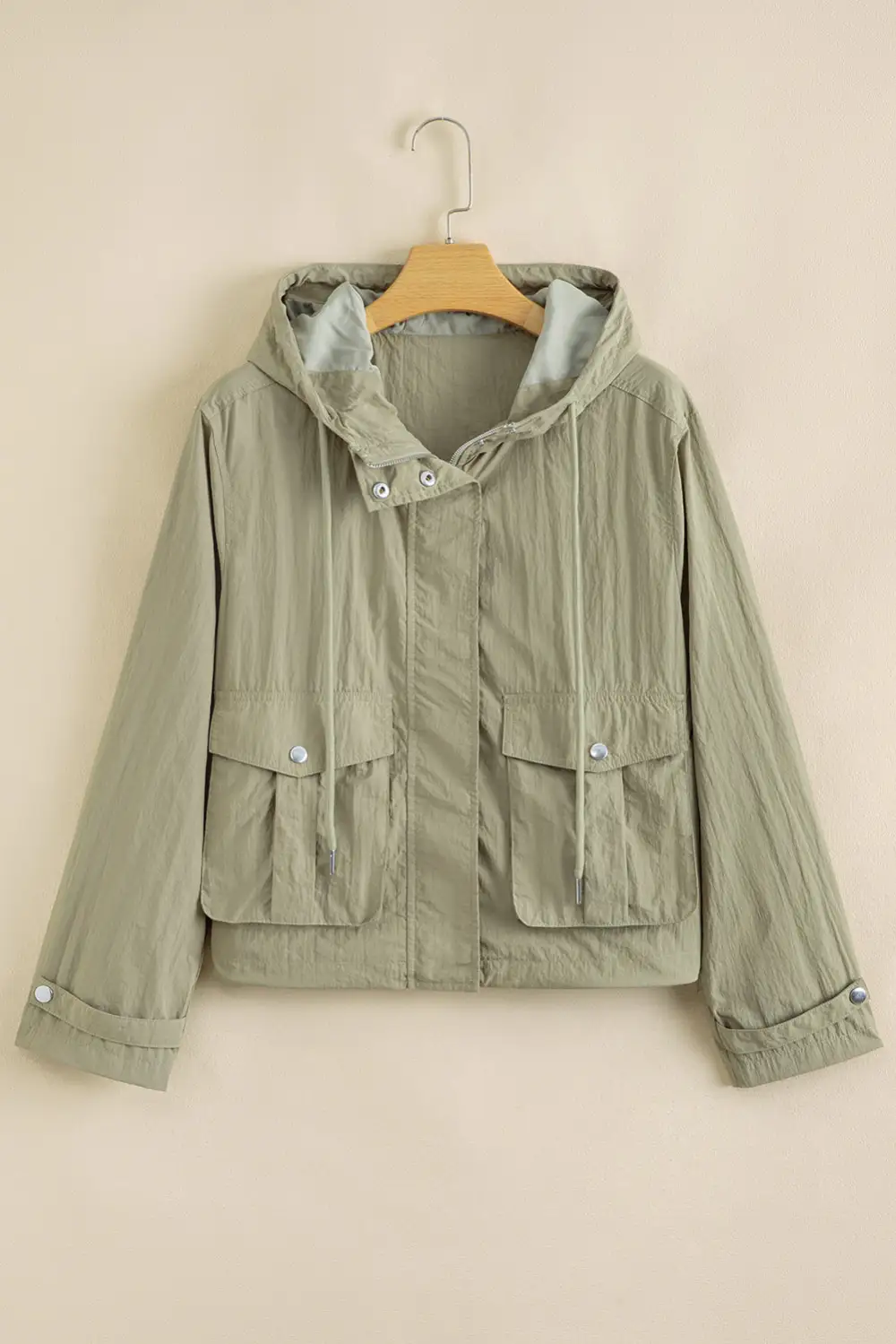 Zip Pocket Cropped Hooded Utility Jacket