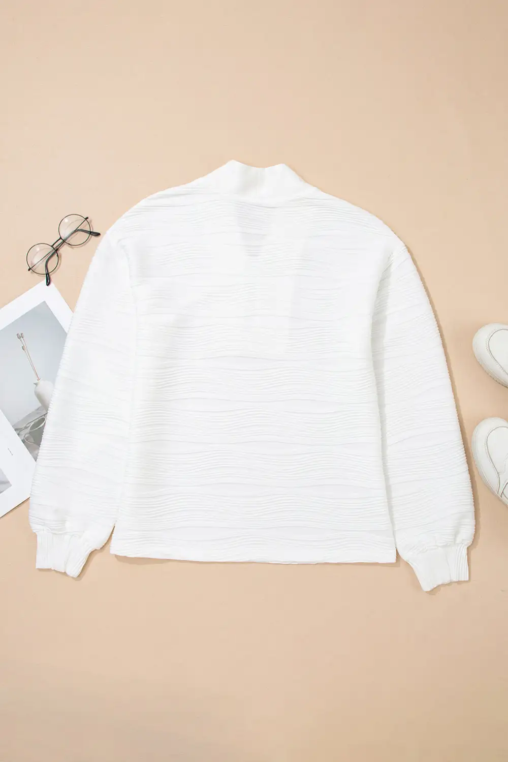 Everyday Textured Zip Detail Zip Pullover Sweatshirt