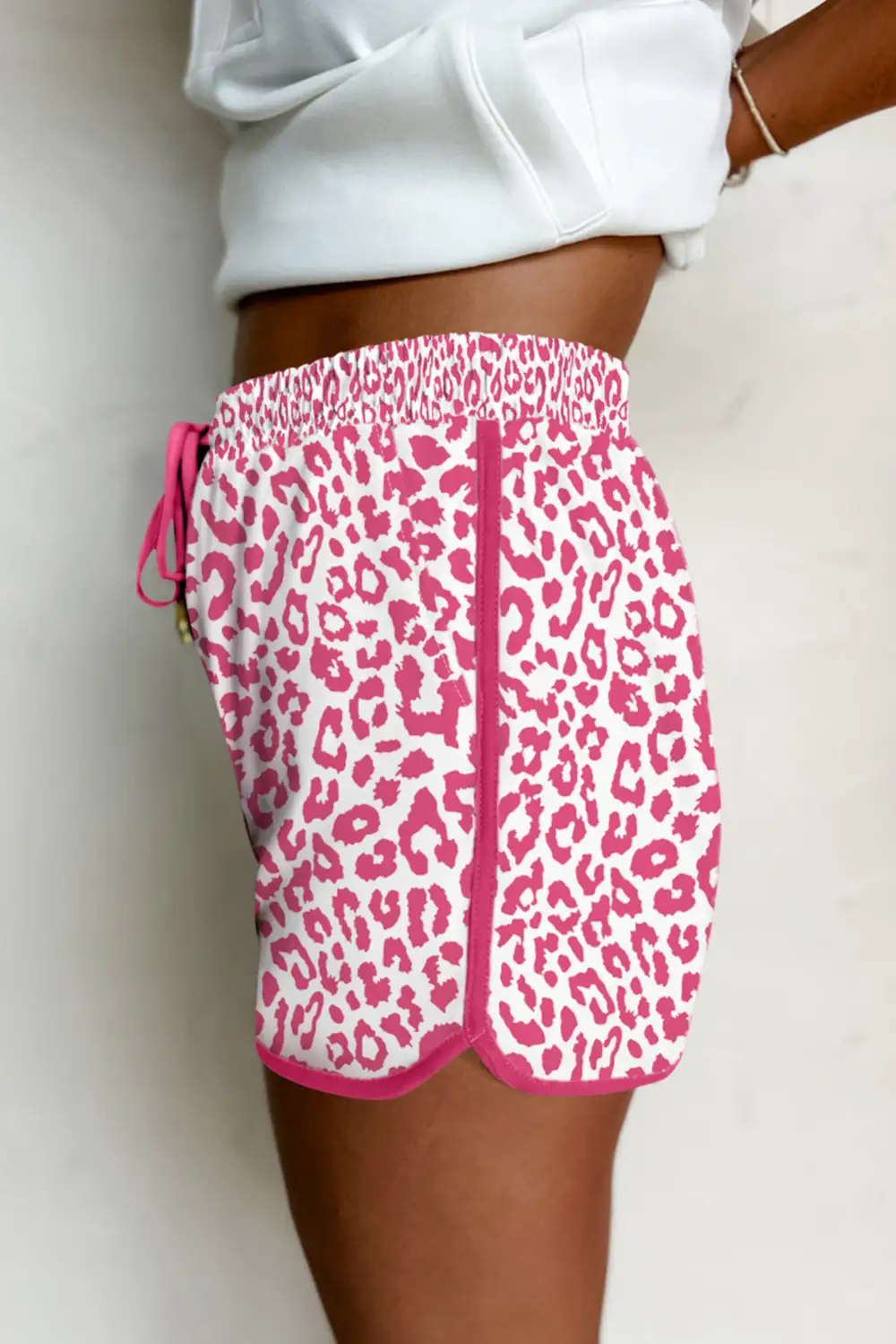 Lace Up Leopard Print Elastic Waist Casual Shorts