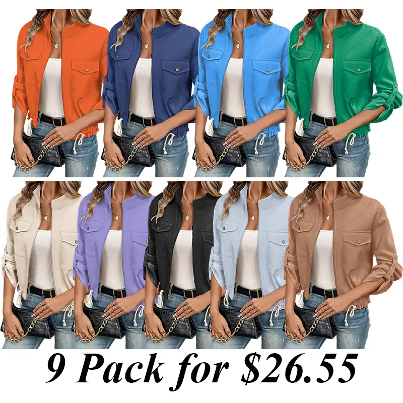 9PACK-Women'S Fashion Pocket Casual Jacket