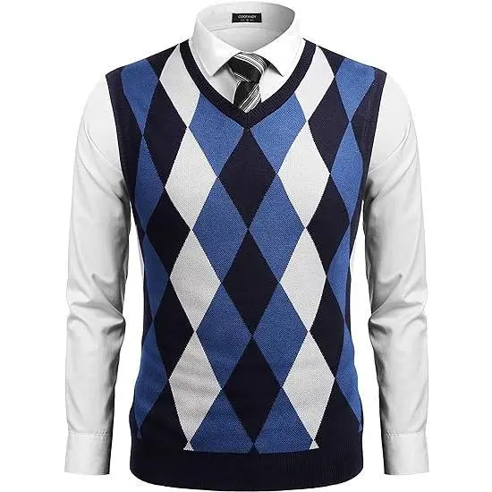 Men’s Sleeveless V-Neck Argyle Sweater Vest – Classic Knit. Modern Slim Fit. Everyday Versatility.