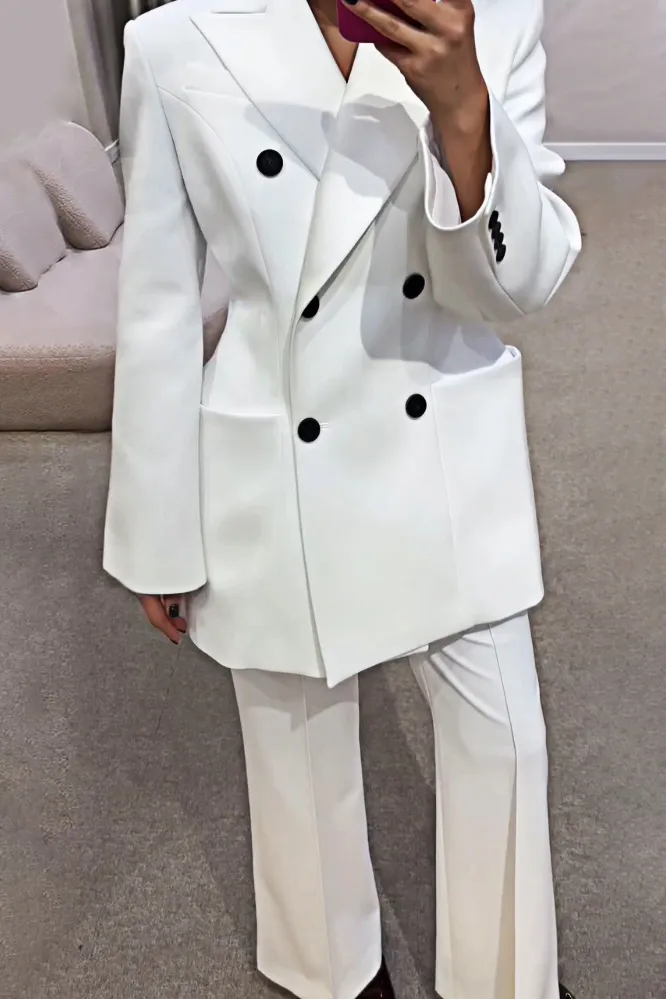 7PACK-Solid Color Collar Jacket and Pants Two Piece Set