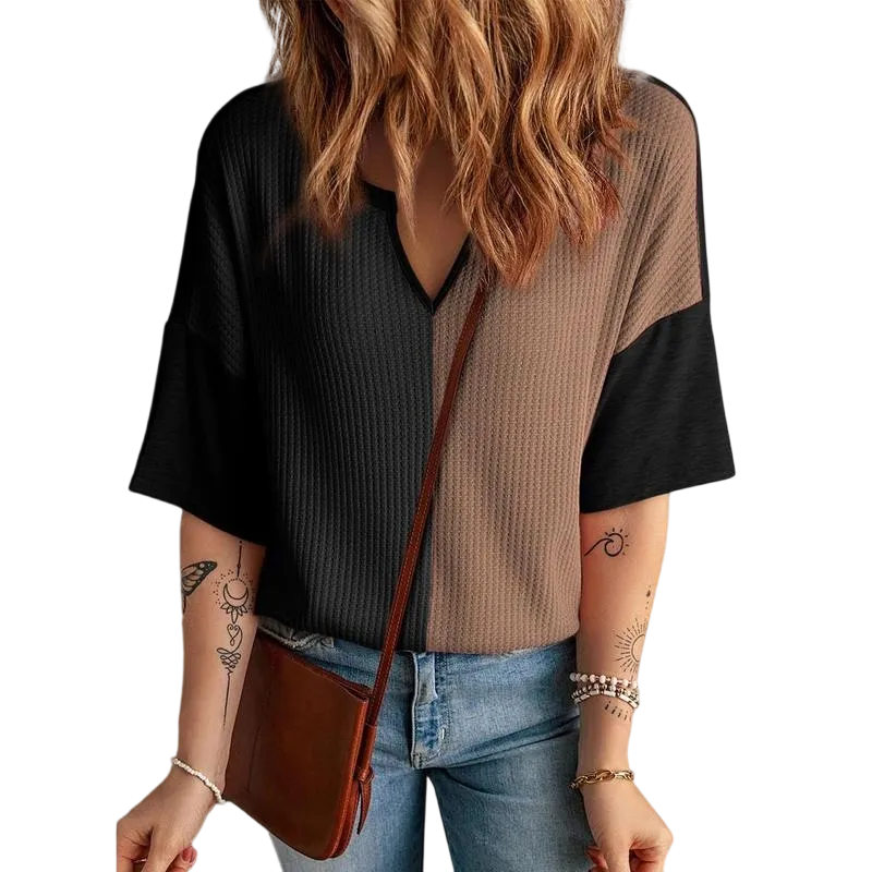 Women‘s Summer Tops Fashion 2025 Half Sleeve Waffle Knit Shirts