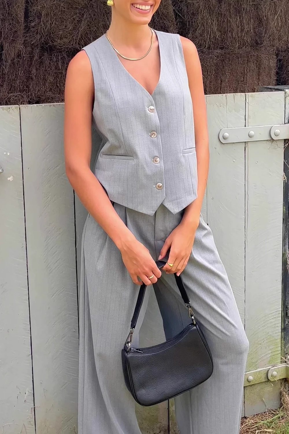 Grey Pinstripe Button - Up Vest